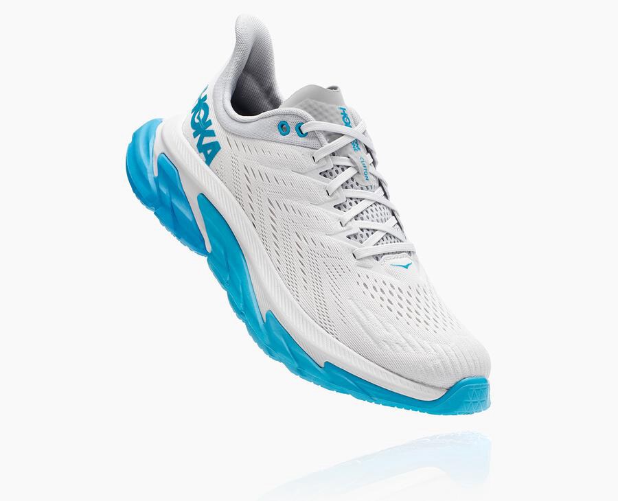 Hoka One One ランニングシューズ メンズ 白/青 - クリフトン 縁 - LI1376290